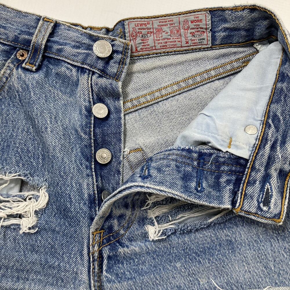 Levis Shorts Womens 27 Vintage 901 High Rise Button Fly Denim Destroyed Cut Off - Picture 5 of 11